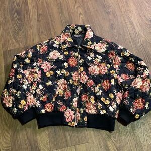 Resume quilted bomber‎ jacket pink flower print light weight jacket